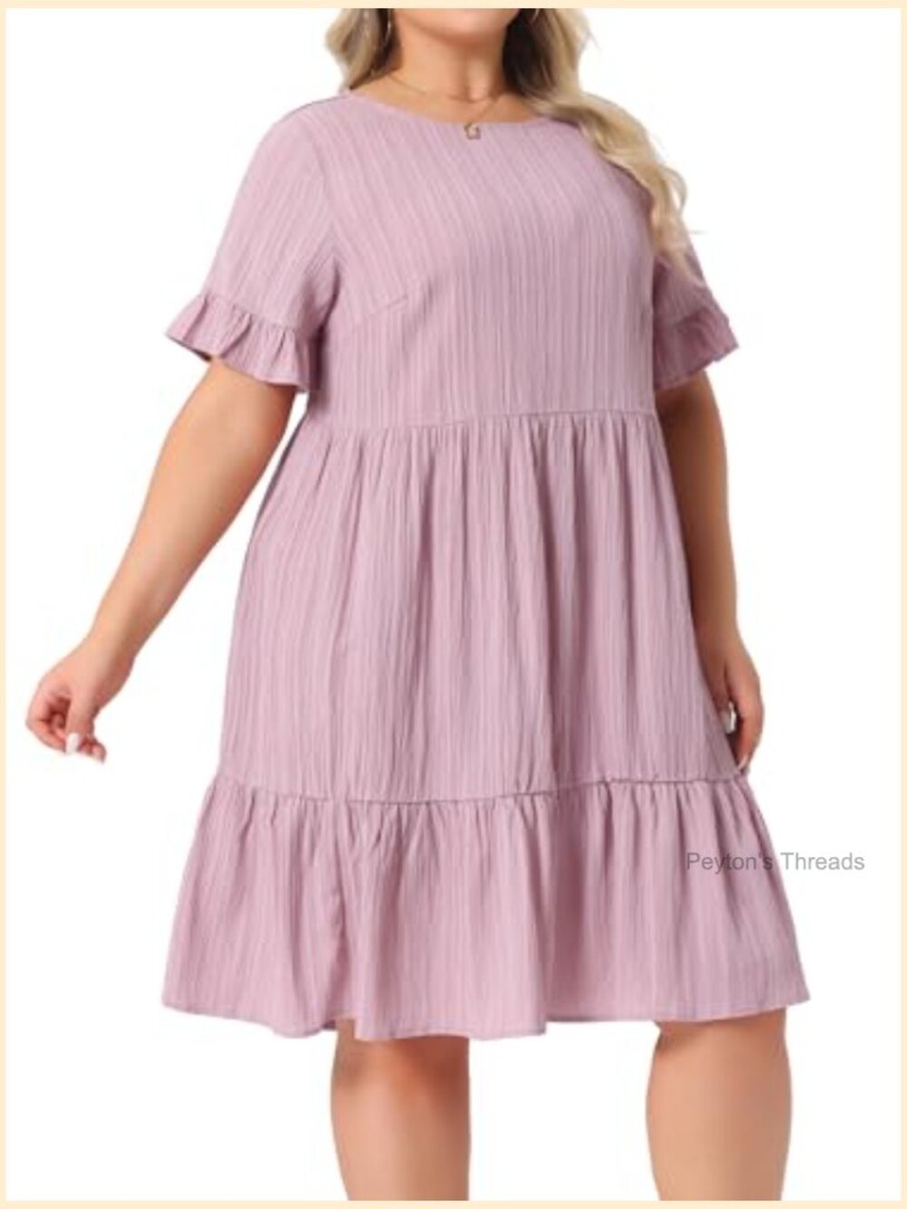 Plus Size A-Line Tiered Midi Dress with Ruffle Short Sleeves - Picture 2 of 5